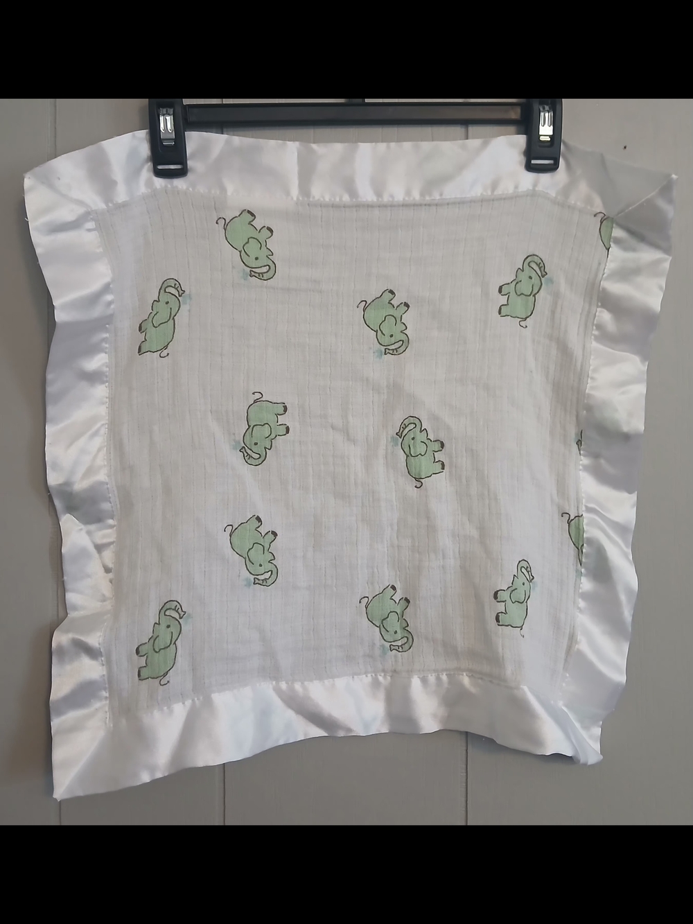 Soft White Baby Blanket with Mint Green Elephant Print